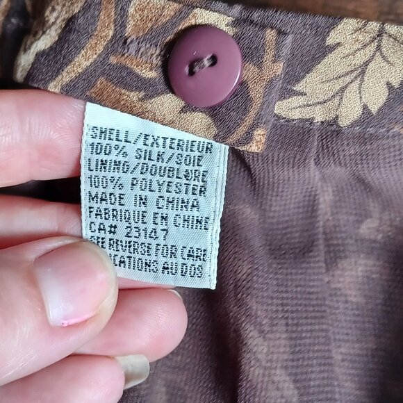 Talbots Midi Skirt Womens 6 P Brown Y2K Silk Fairycore Grunge Geometric - Picture 9 of 9